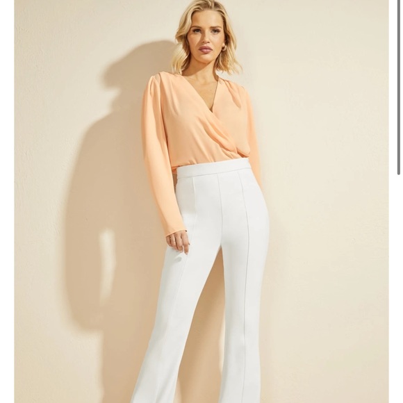 New Guess Marciano Amiee Puffy Sleeve Deep V neck Wrap Blouse XS - Picture 9 of 12